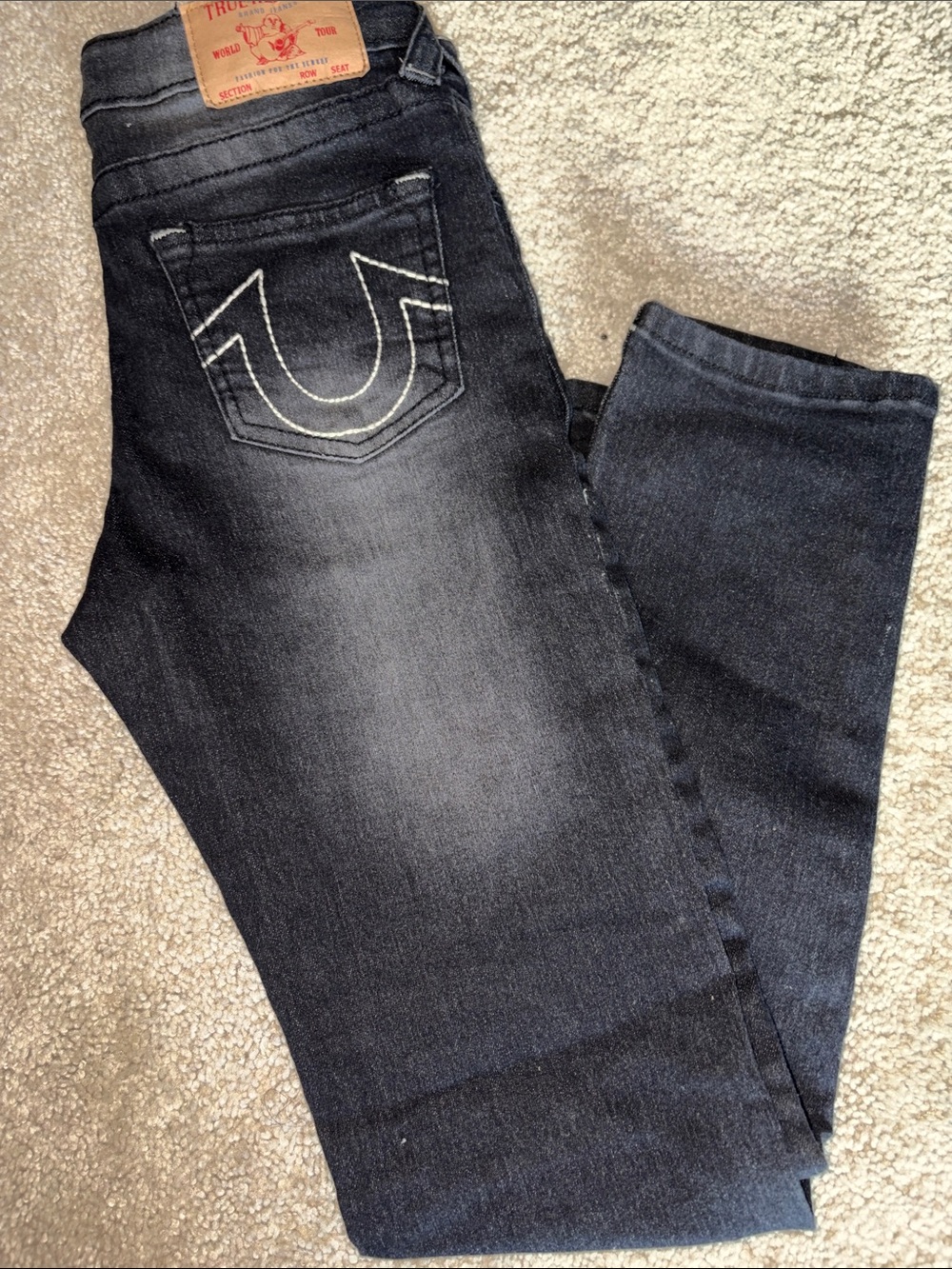 True Religion Kids Dark Black Wash Jeans with White Back-Pocket Stitch